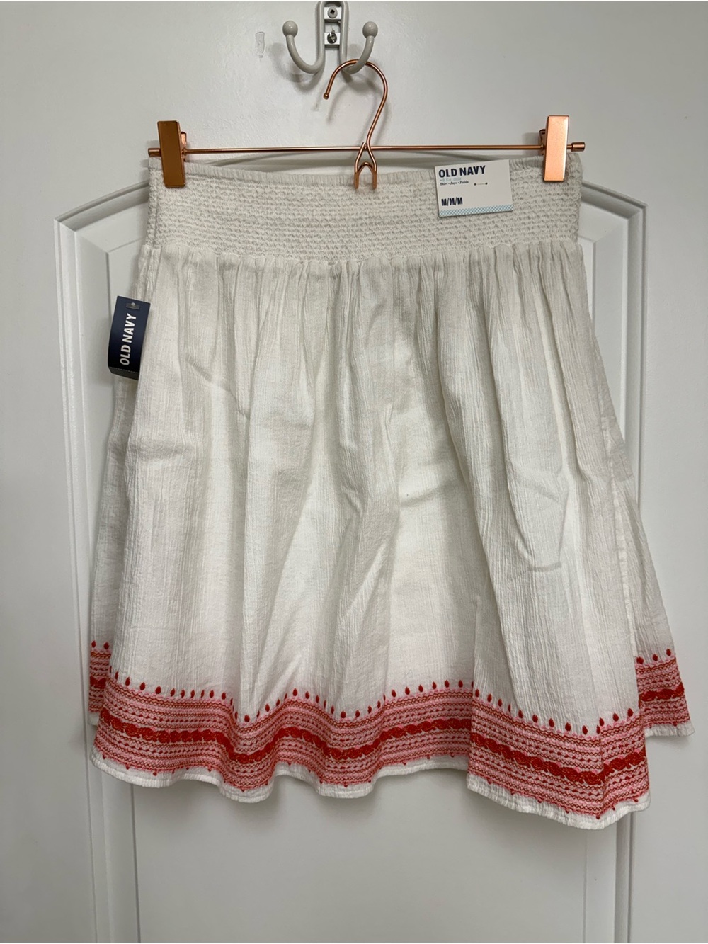 Old Navy White Skirt with Red Embroidered Hem
